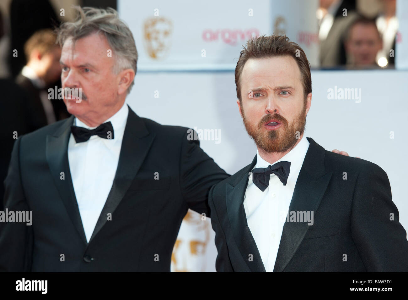 Arqiva British Academy Television Awards held at the Theatre Royal, Drury Lane - Arrivals.  Featuring: Sam Neill, Aaron Paul Where: London, United Kingdom When: 18 May 2014 Stock Photo
