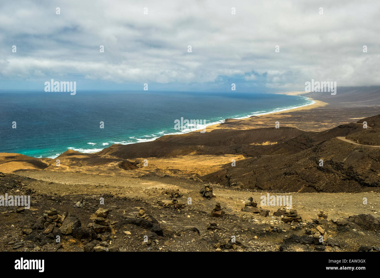 Aerial View of Cofete Beach in Fuerteventura, Canary Islands, Spain Stock Photo