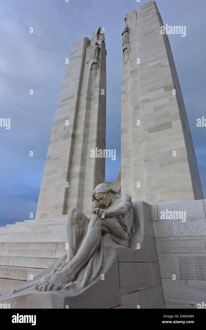 Canadian National Vimy Ridge Memorial, France.Dedicated to the Canadian Expeditionary Force personnel killed during the First Wo Stock Photo