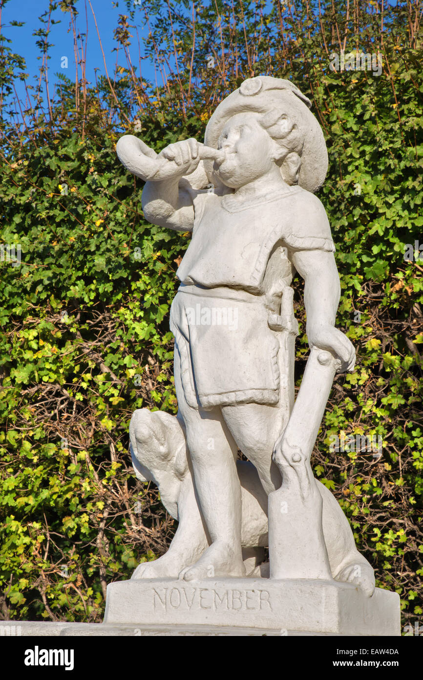 Vienna - The symbolic sculpture of November month in the gardens of Belvedere palace. Stock Photo