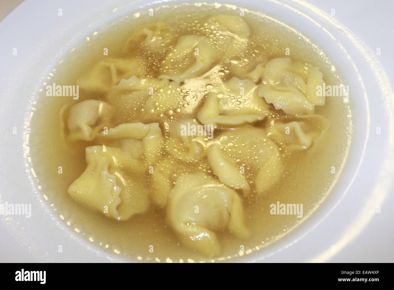 Italian pasta in broth called Capeletti, typical cuisine of Emilia