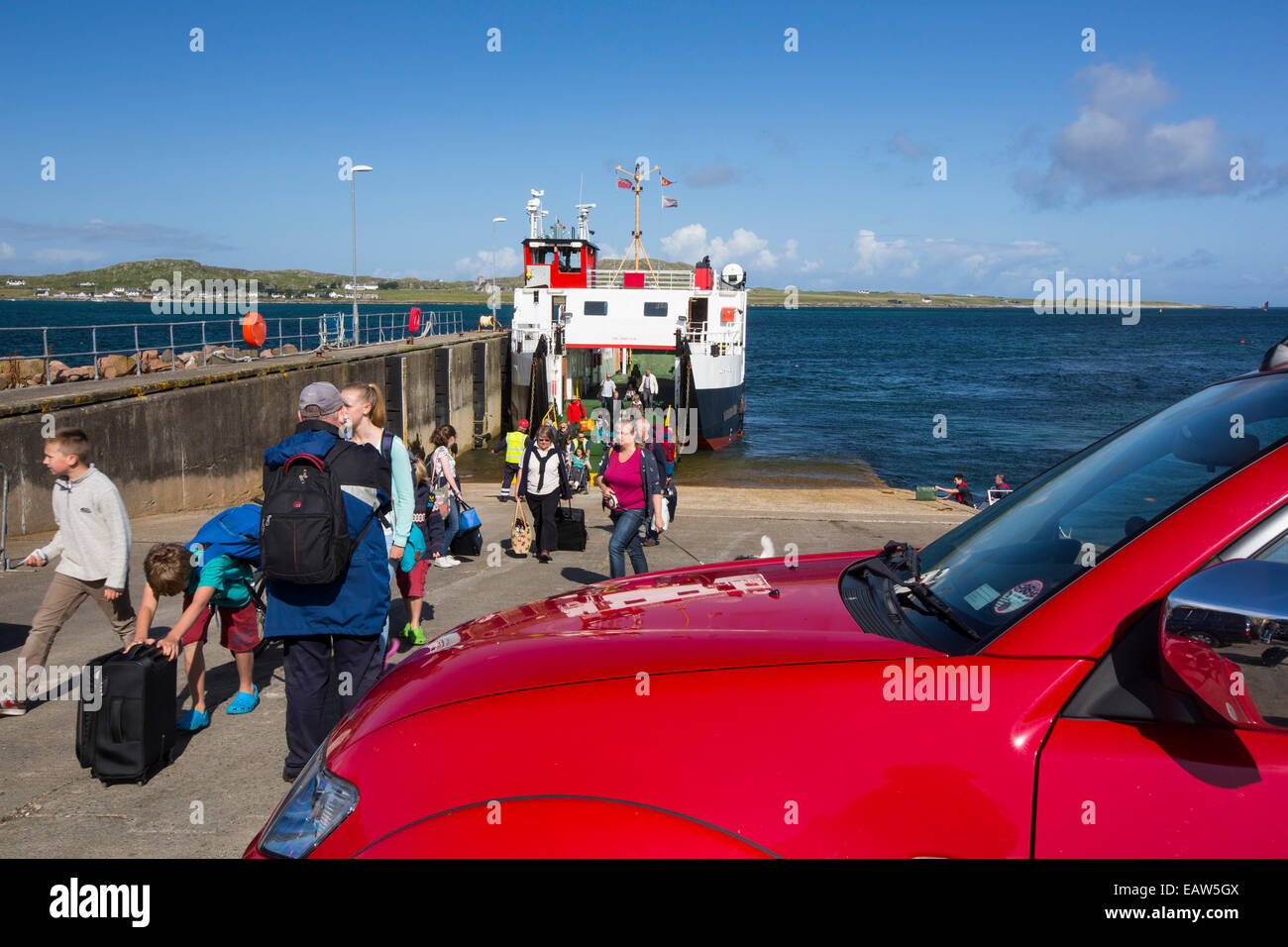 Passengers disembarking the Iona ferry at Fionnphort Isle of Mull