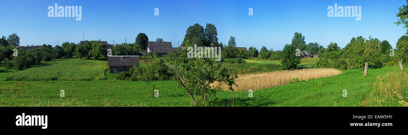 Rural landscape. Village houses, barns and gardens. Panorama Stock ...