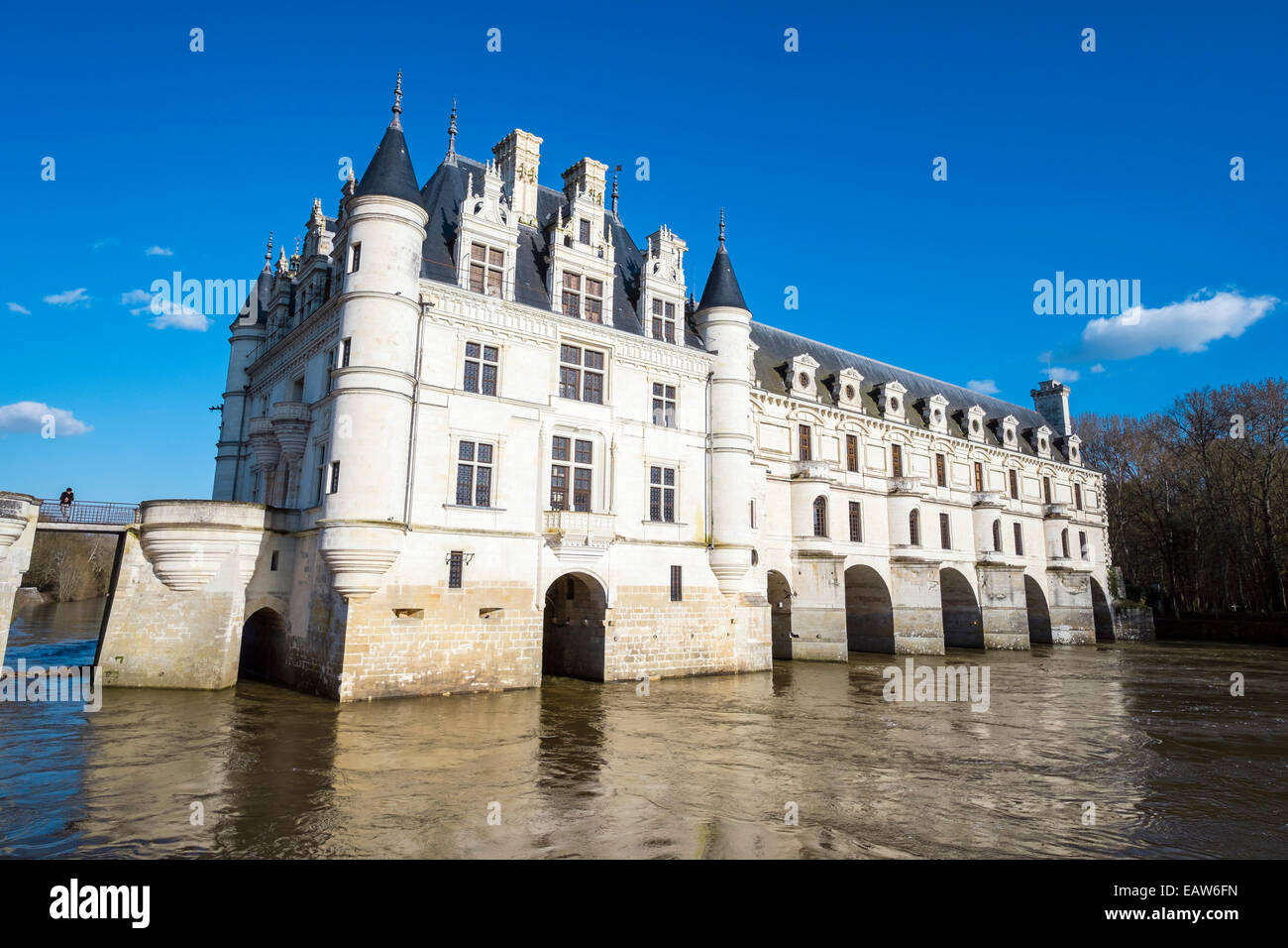 Chateau de Chenonceau castle over the Cher River, Chenonceaux, Indre-et-Loire, Centre, France Stock Photo