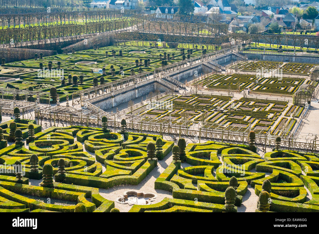 Formal gardens at Chateau de Villandry, Villandry, Indre-et-Loire, Centre, France Stock Photo