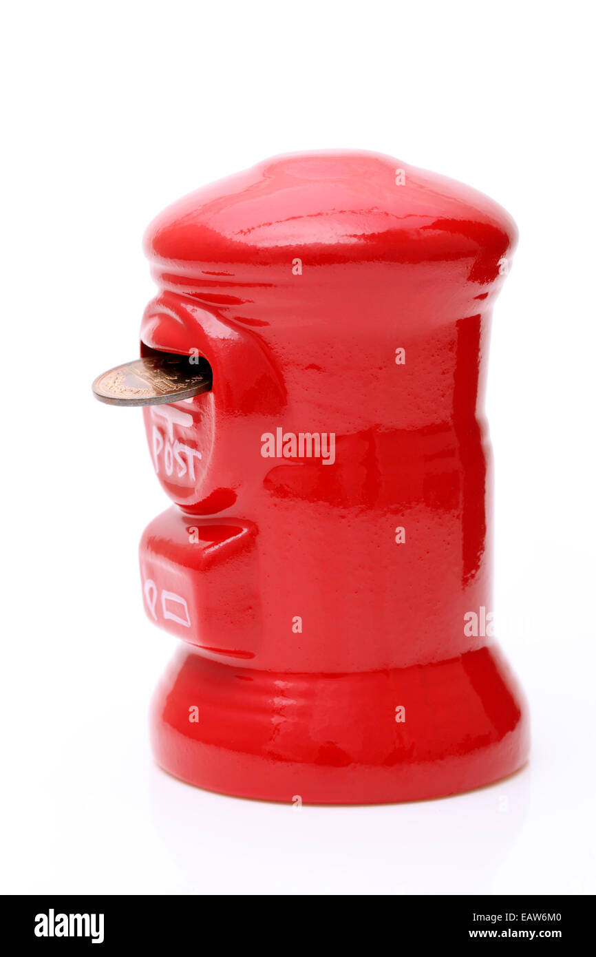 Red post money box with Japanese coin on white background Stock Photo