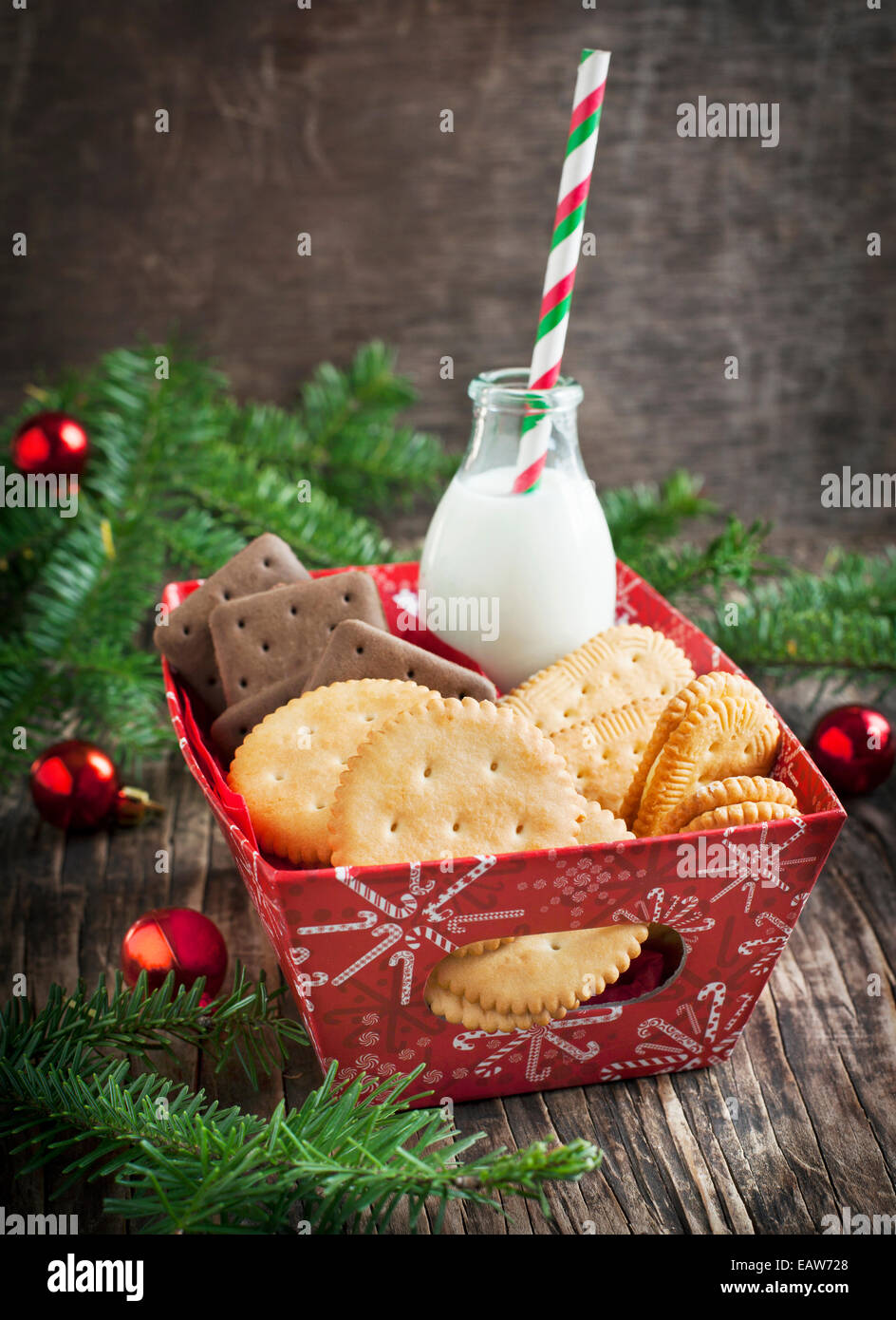 Bottle of milk and cookies. Stock Photo