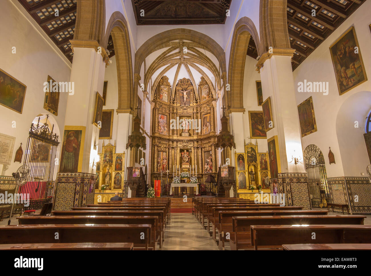 SEVILLE, SPAIN - OCTOBER 28, 2014: The indoor of church Iglesia de San Pedro. Stock Photo