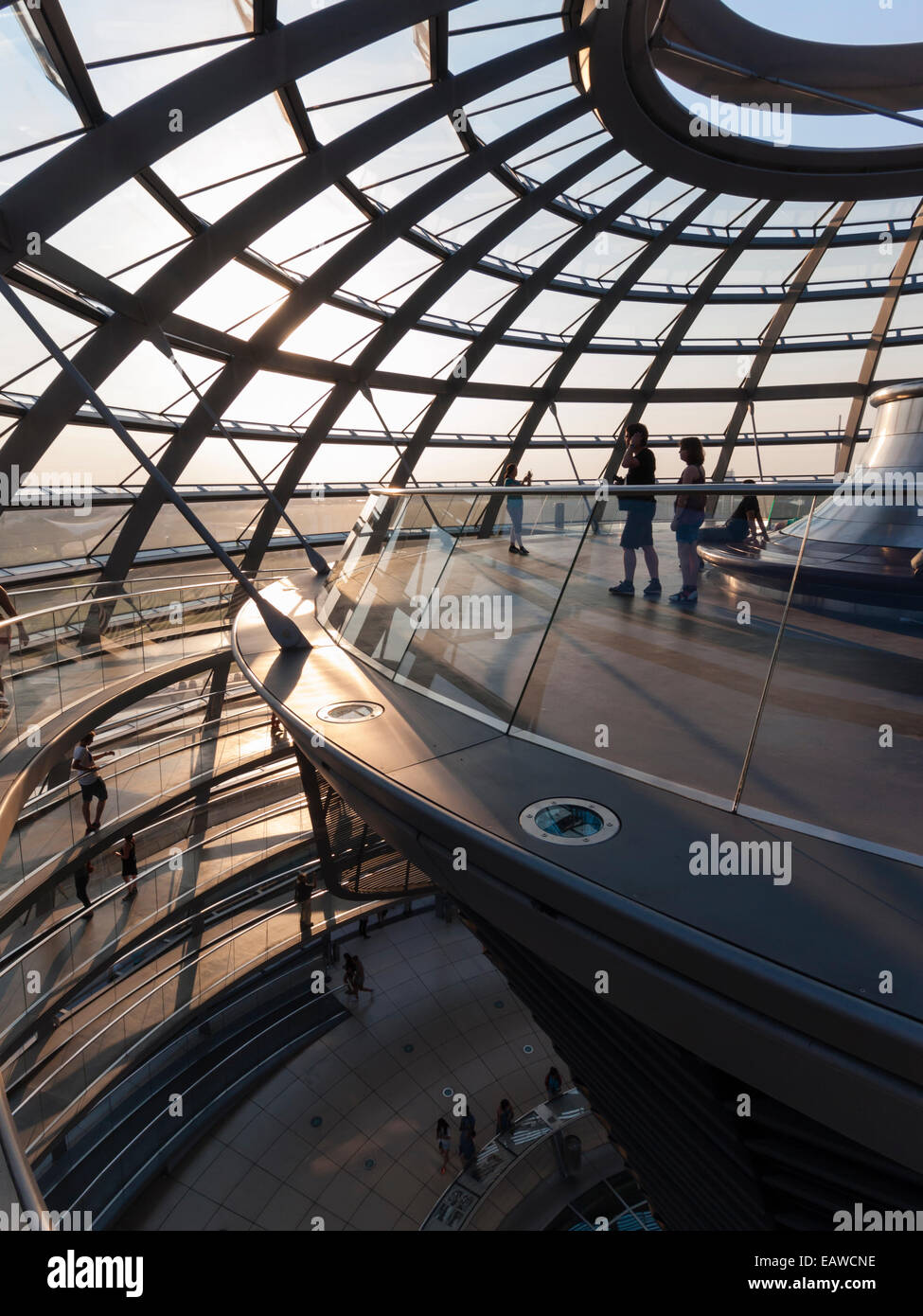 Glass dome on top of Berlin Reichstag, the German house of  parliament (designed by architect Sir Norman Foster). Stock Photo