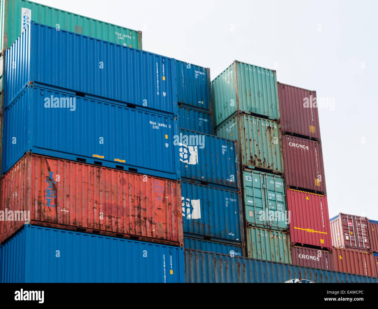 Stacked ship containers at Hamburg harbor Stock Photo Alamy