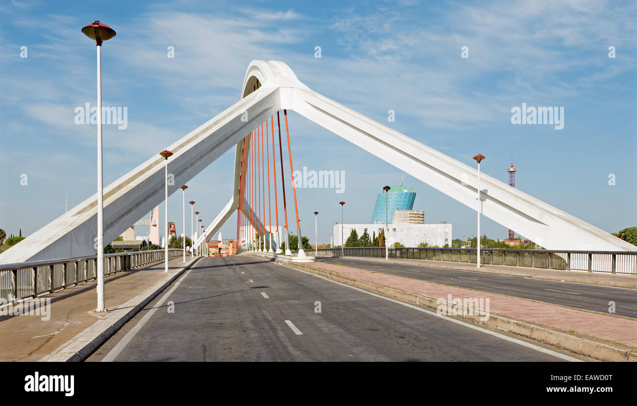 SEVILLE, SPAIN - OCTOBER 29, 2014: Barqueta bridge (Puente de la Barqueta) Stock Photo