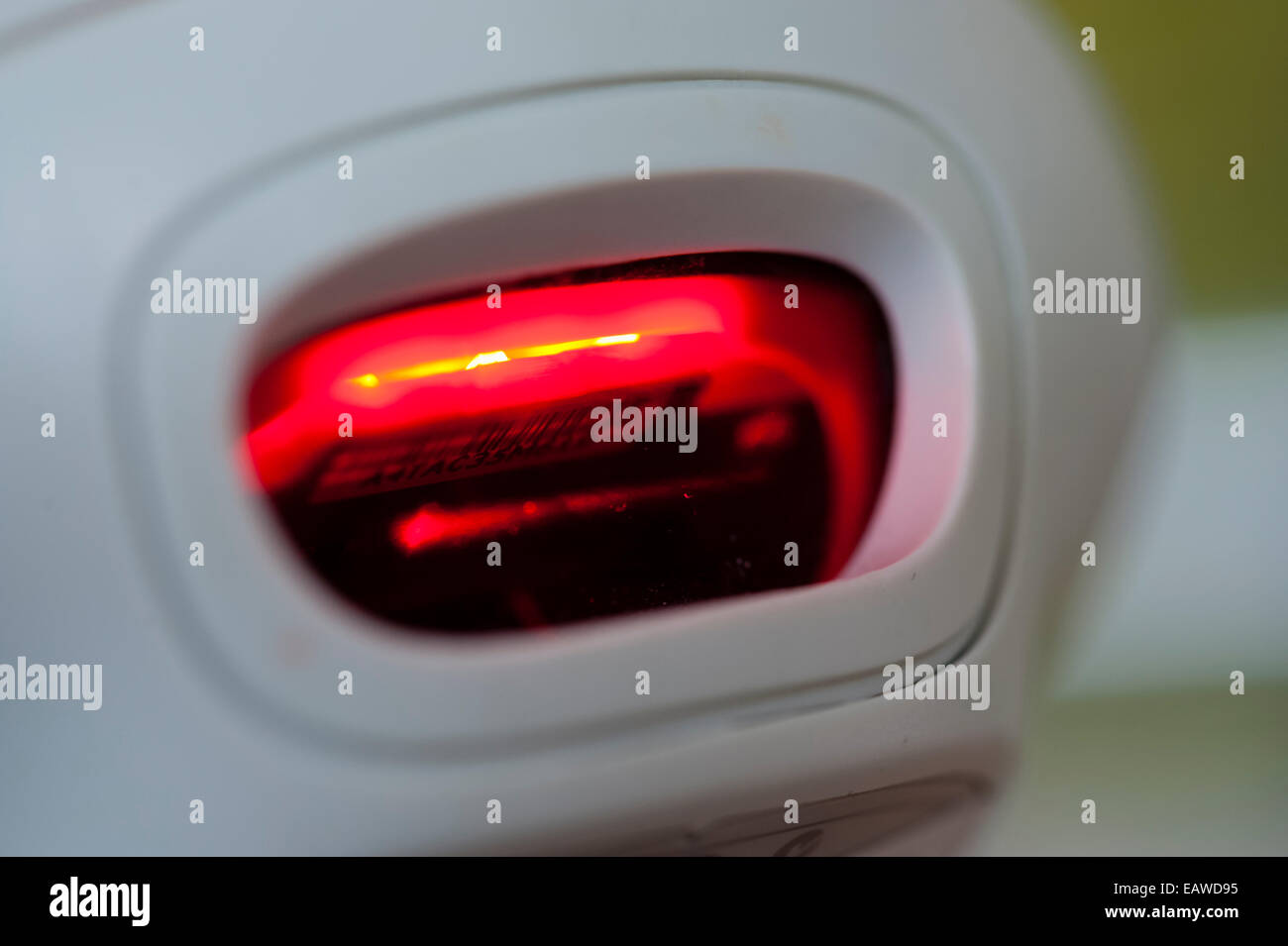 Laser beam of a handheld Subito selfscanning devices in a Migros