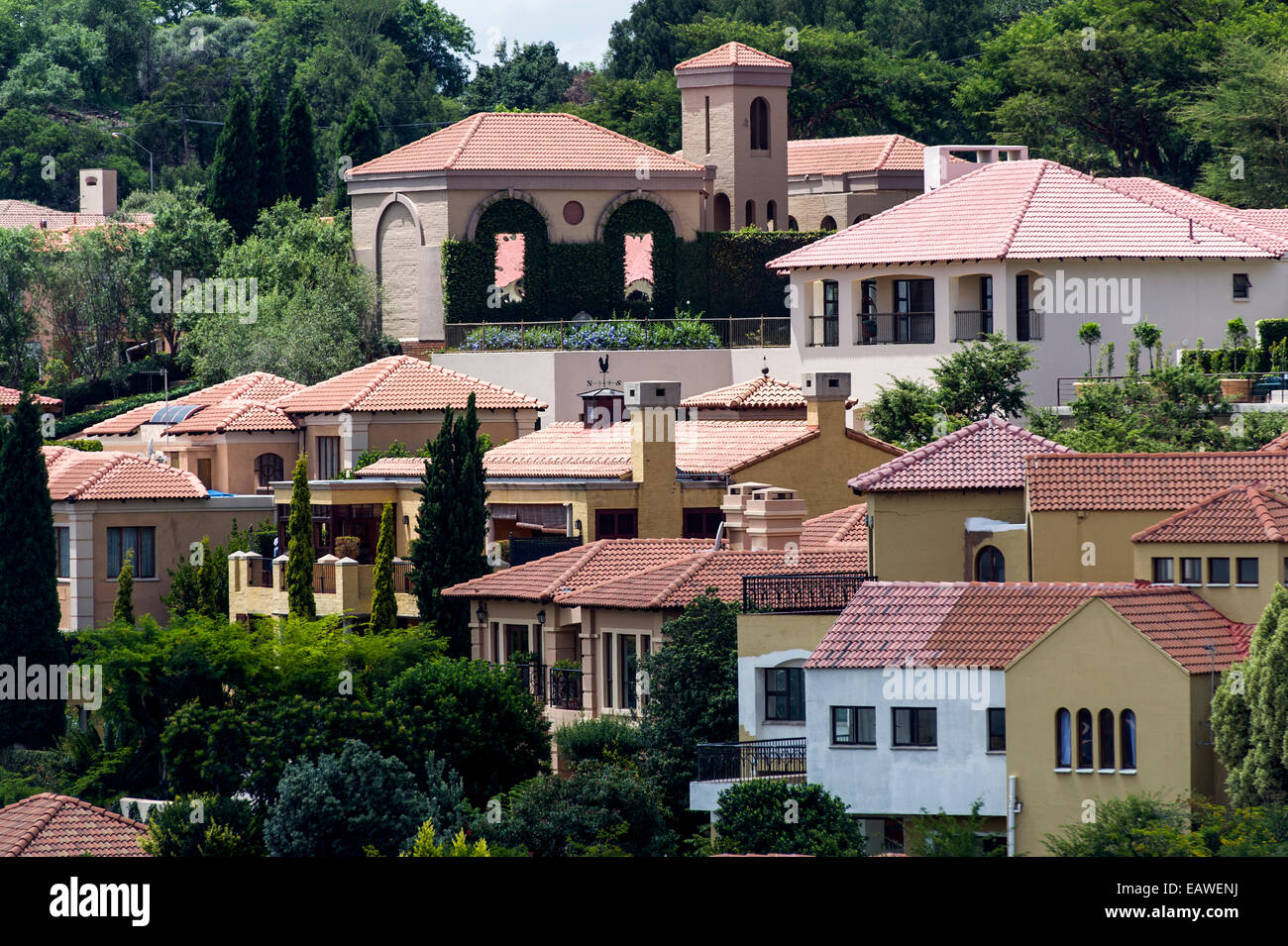 An affluent gated community suburb dotted with jacaranda trees Stock Photo Alamy