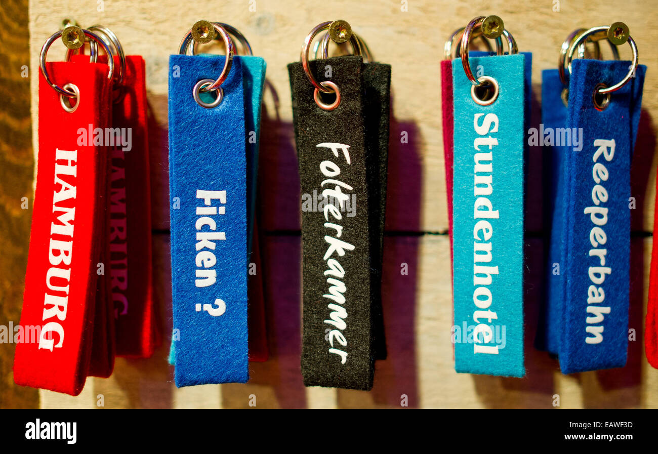 Hamburg, Germany. 20th Nov, 2014. Key fobs with the inscription ...