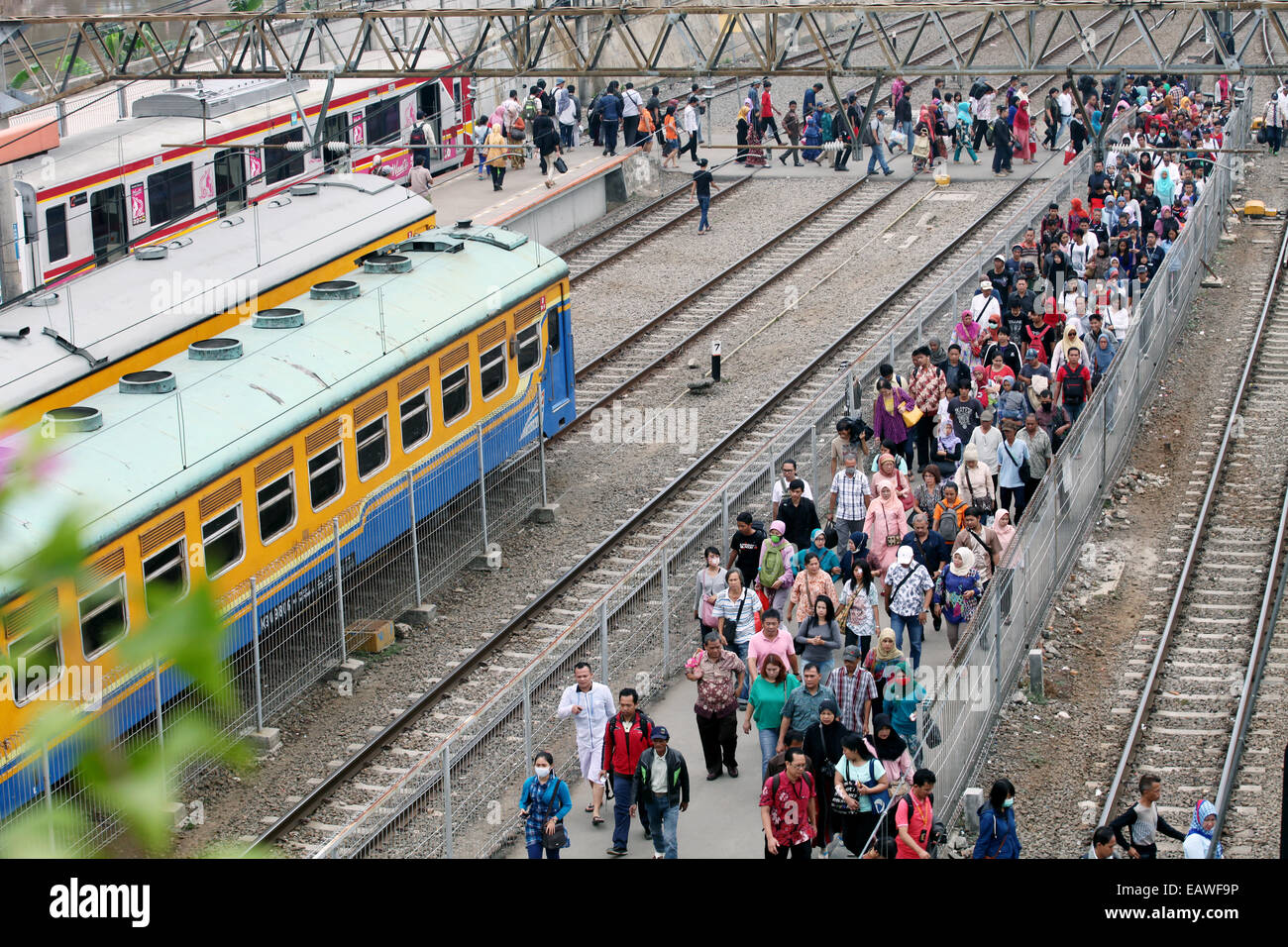 Commuter line Jabotabek is one of the favorites  mode transportation in Jakarta Stock Photo