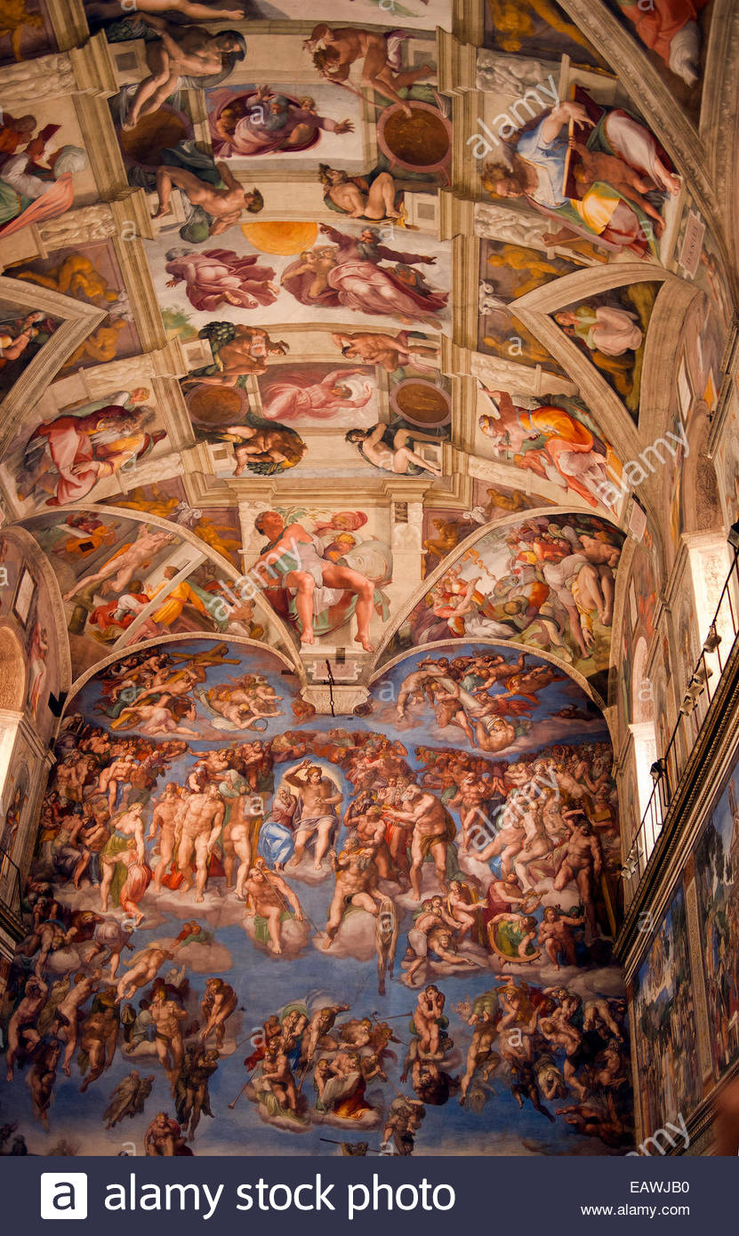 The Ceiling Of The Sistine Chapel Showing Frescoes By