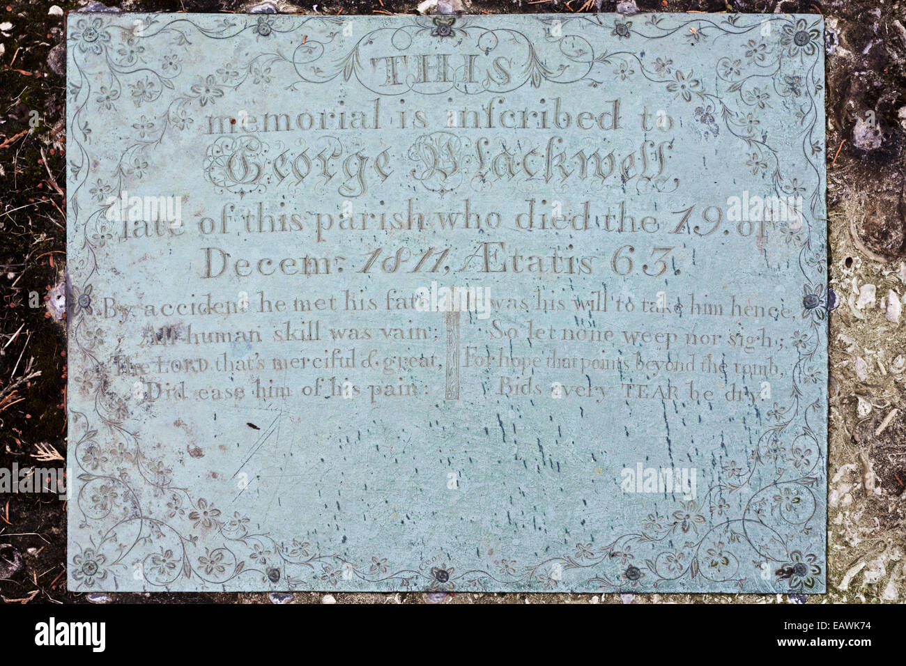 Brass Plaque Demonstrating Accidental Death On A Gravestone In The Cotswold Village Of Edgeworth Gloucestershire Uk Stock Photo Alamy