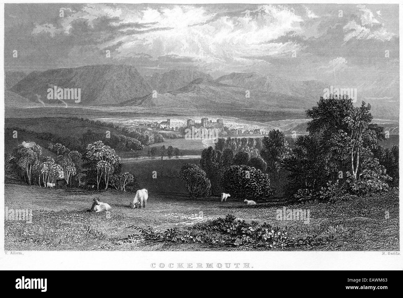 An engraving entitled "Cockermouth" scanned at high resolution from a
