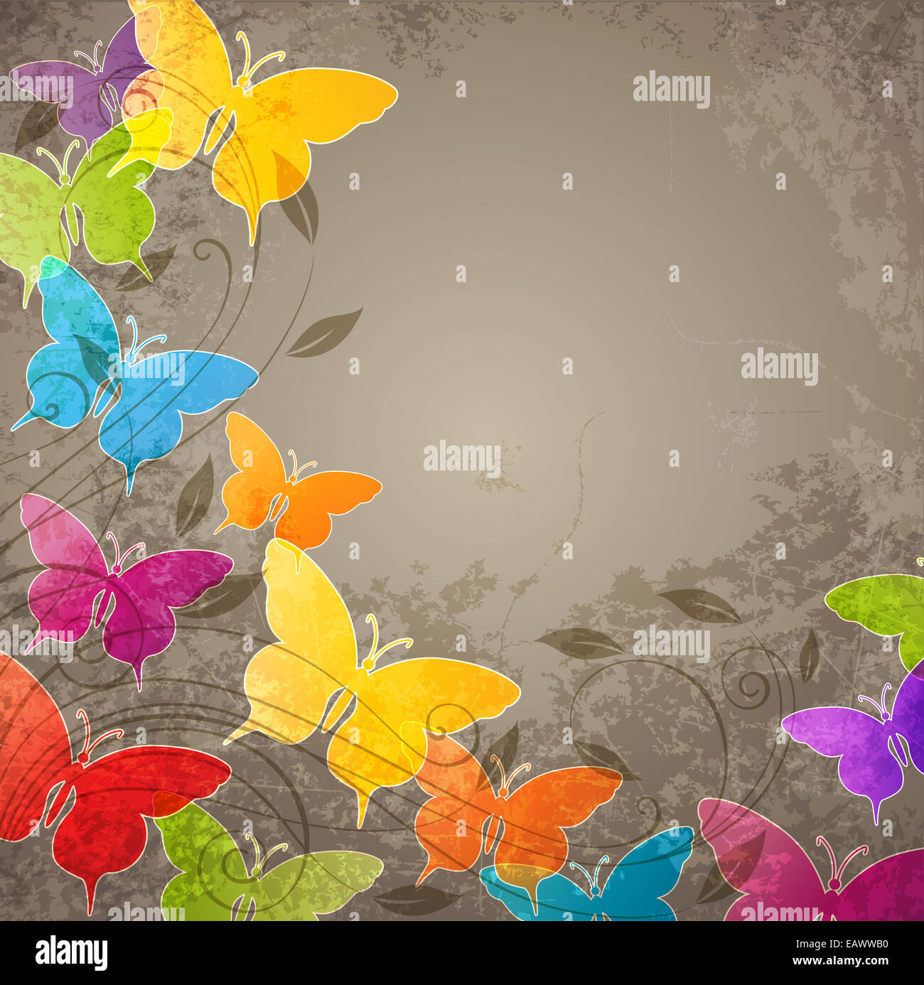 Abstract background with butterflies and floral ornament Stock Photo ...