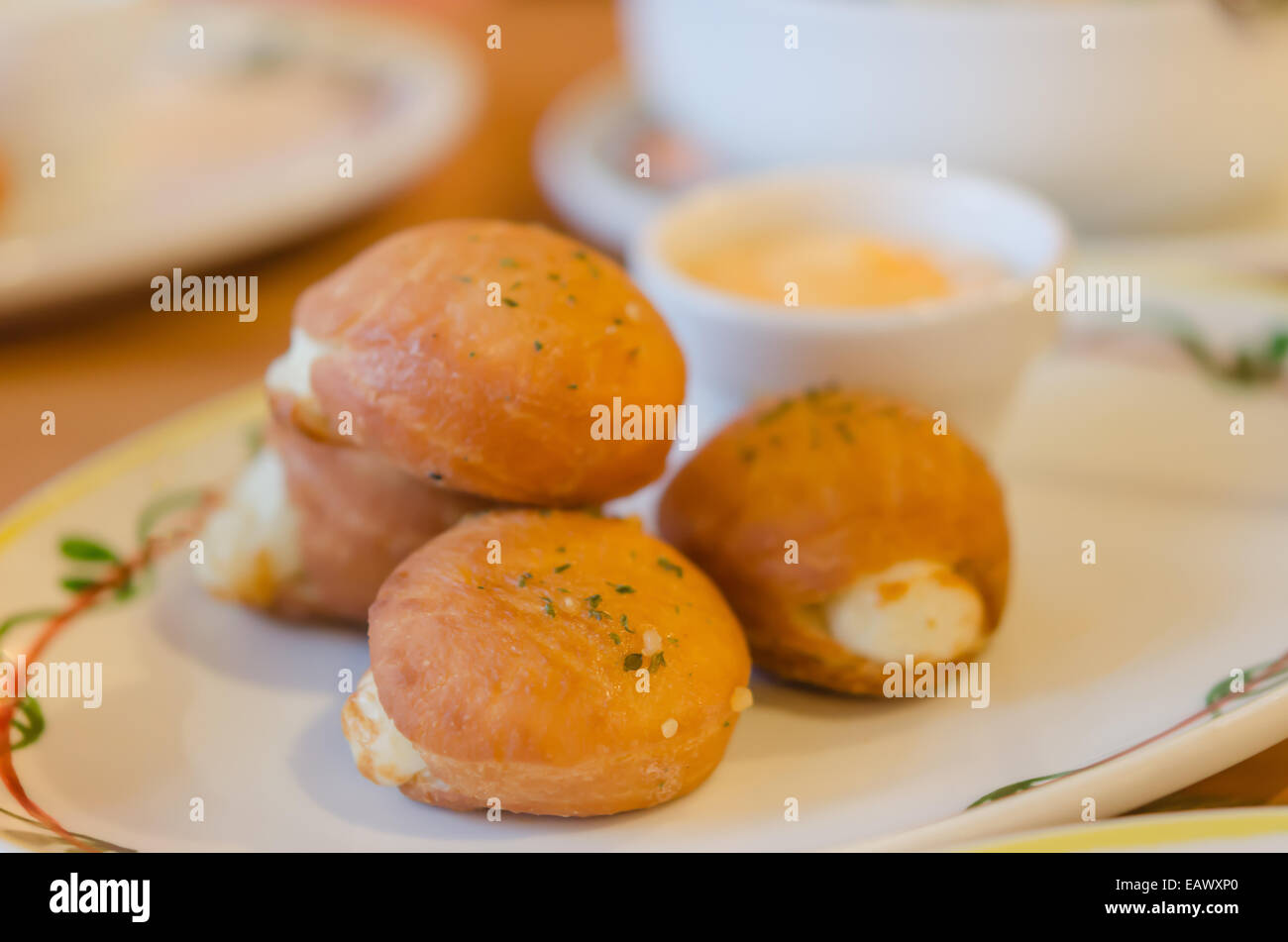 close up fritter cottage cheese balls on dish Stock Photo