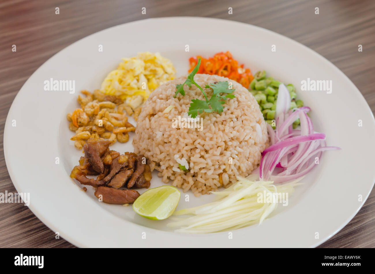 Mixed Cooked Rice Mixed cooked rice with shrimp paste sauce Stock Photo - Alamy