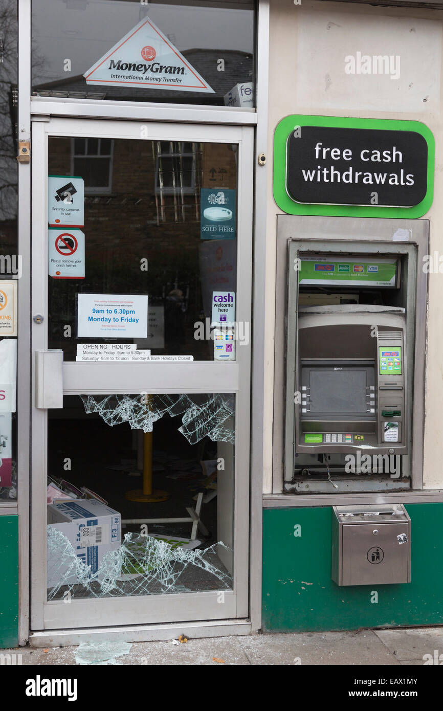 London, UK. 21 November 2014. Highgate Post Office with a shattered