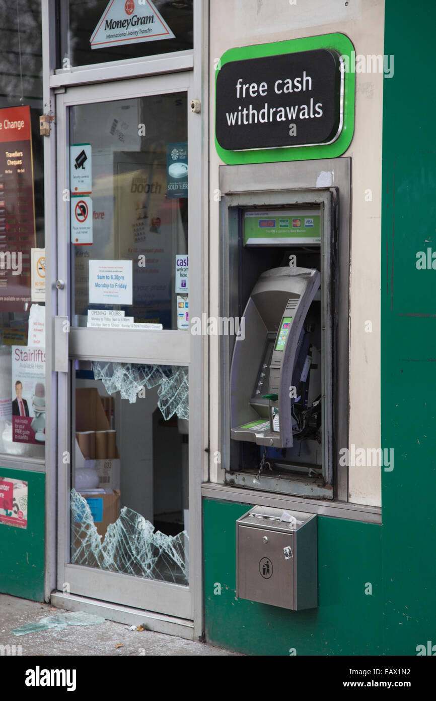 London, UK. 21 November 2014. Highgate Post Office with a shattered