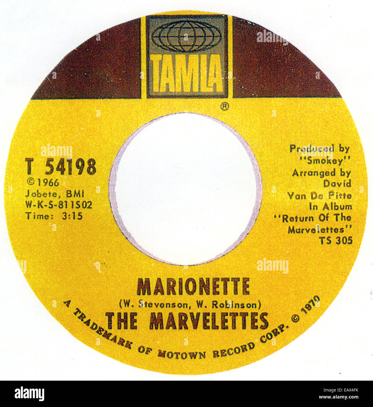 THE MARVELETTES US vocal group. Label on their 1966 record