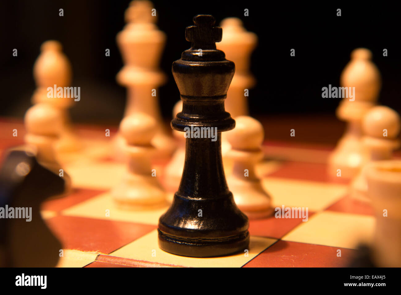 Chess Board with King, Queen and Rook in Checkmate Stock Photo - Alamy