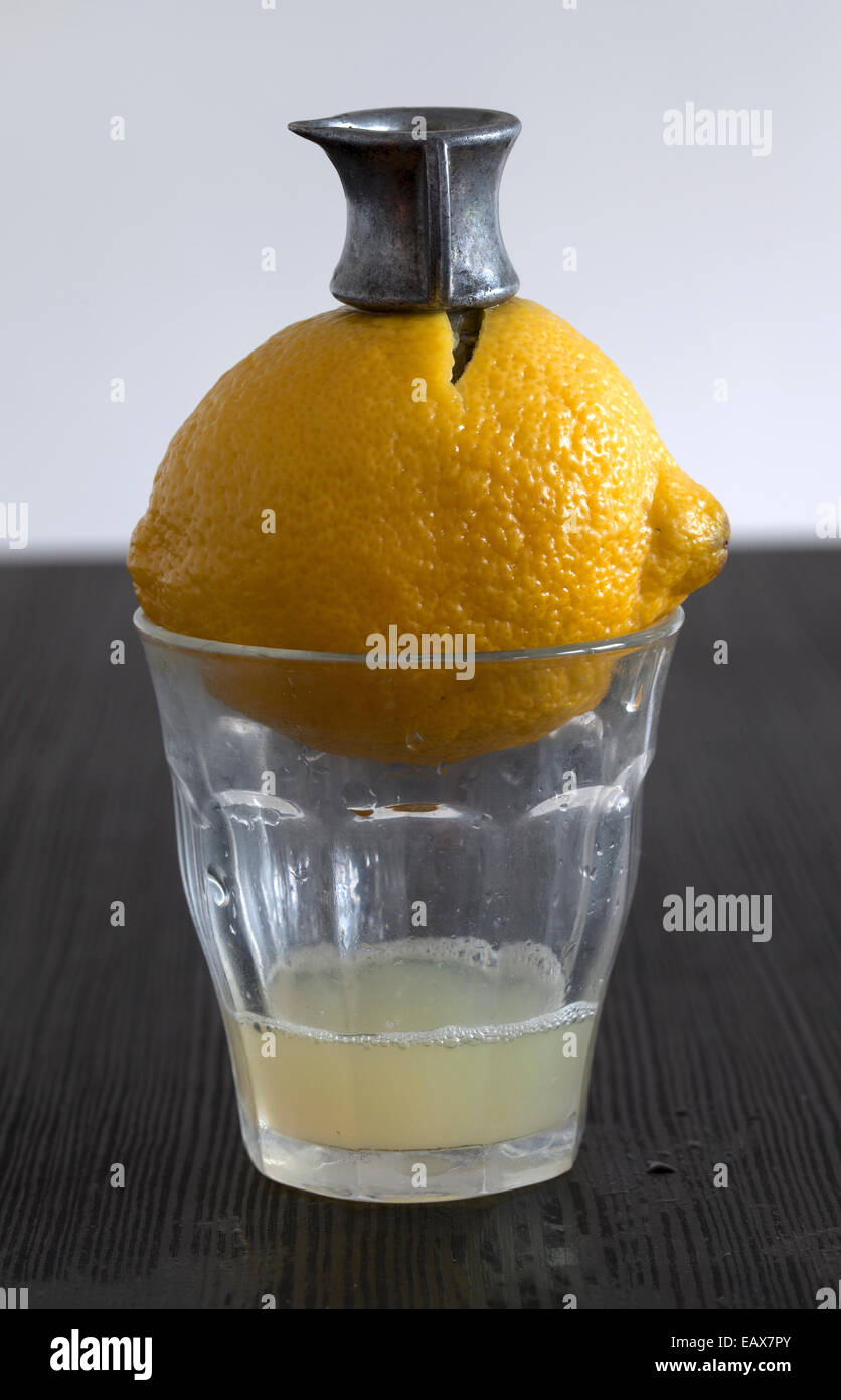 Lemon with Vintage Fruit Juice Extractor Stock Photo