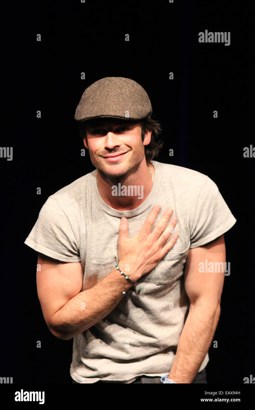 The cast of The Vampire Diaries attending the Bloody Night Con Europe press conference at The Egg Gallery.  Featuring: Ian Somerhalder Where: Brussels, Belgium When: 11 May 2014 Stock Photo