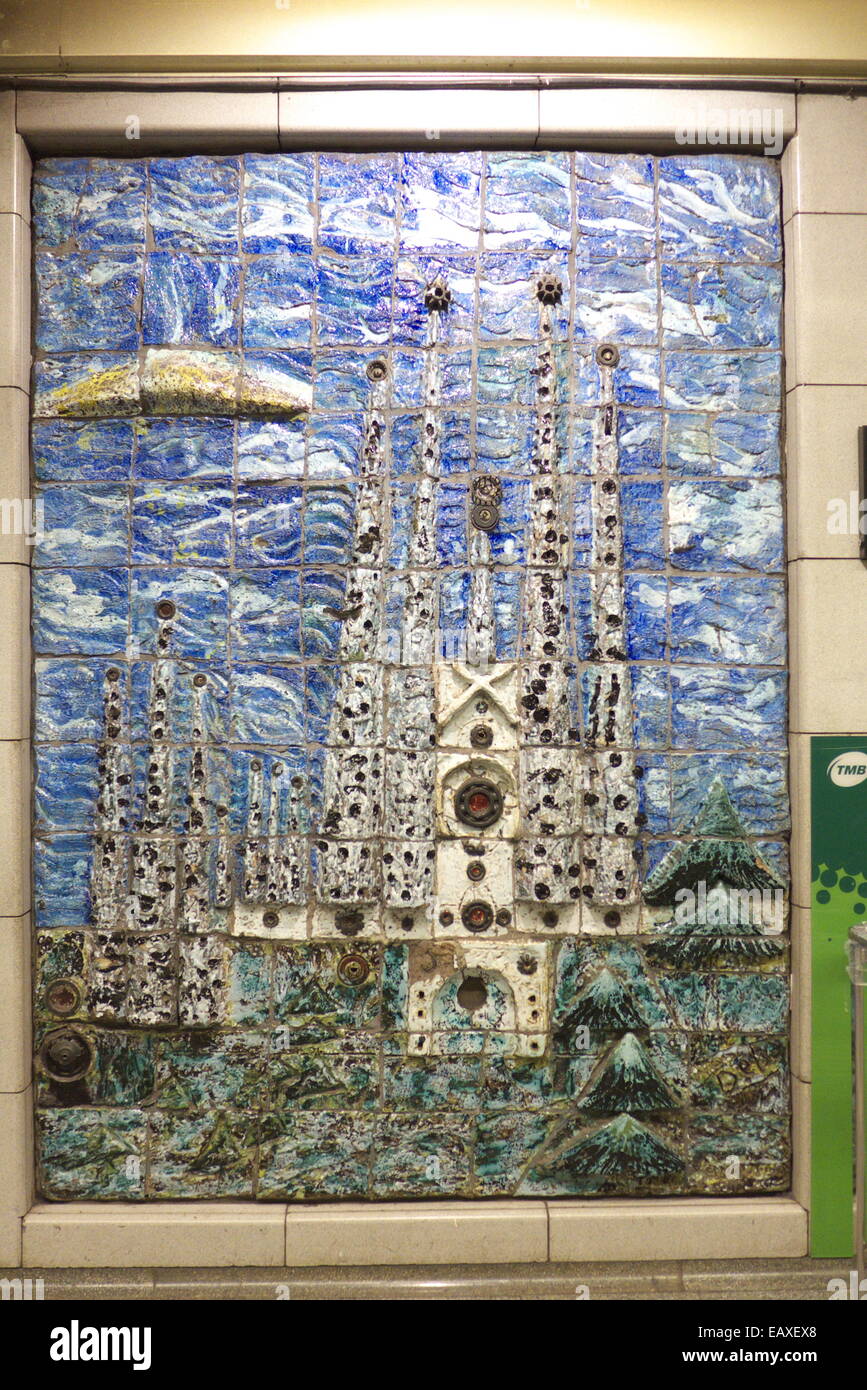 Spain Catalonia Barcelona Sagrada Familia metro subway Arts Stock Photo