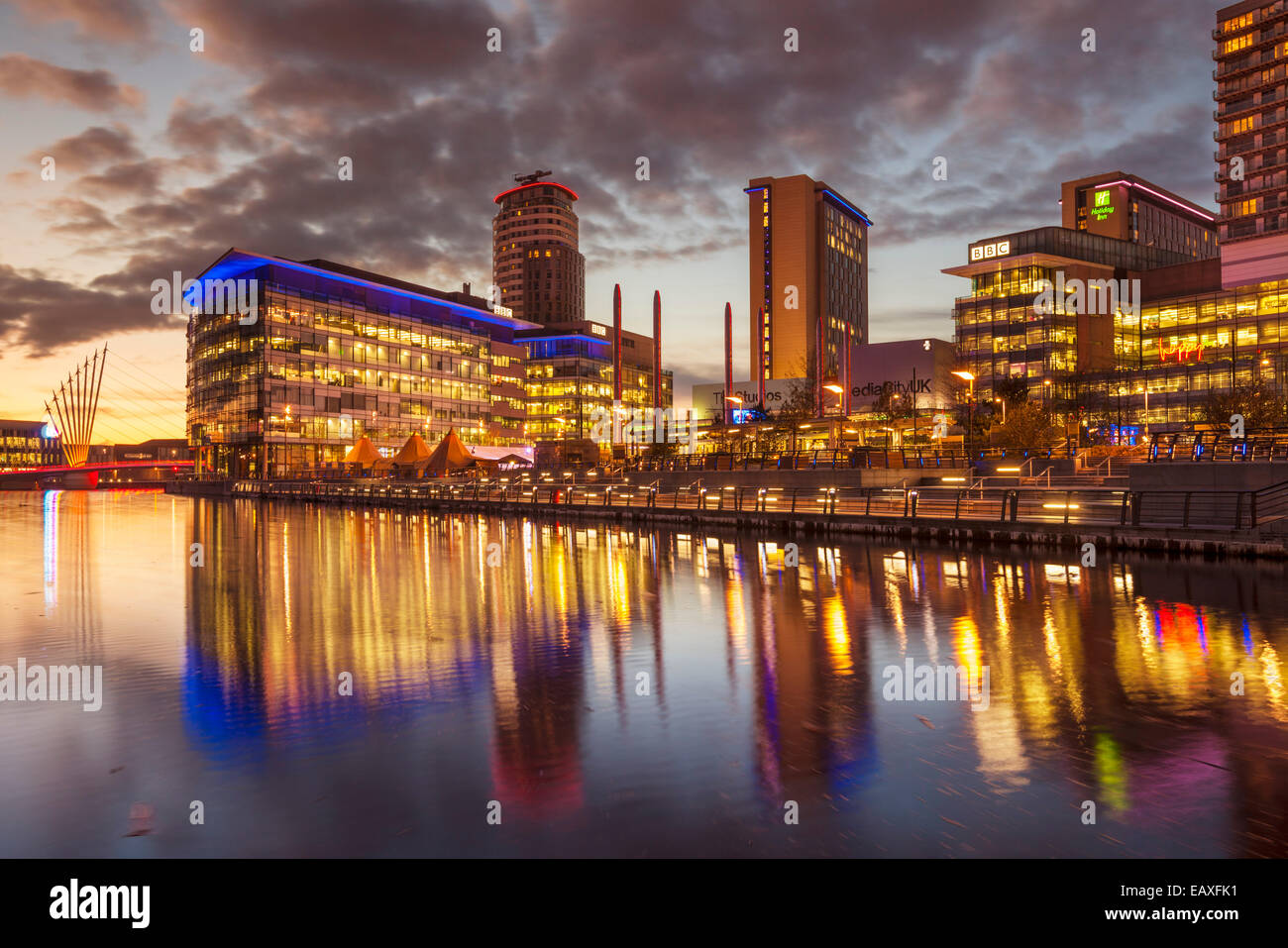 Sunset Evening Media City UK Salford Quays Greater Manchester England UK GB EU Europe Stock Photo