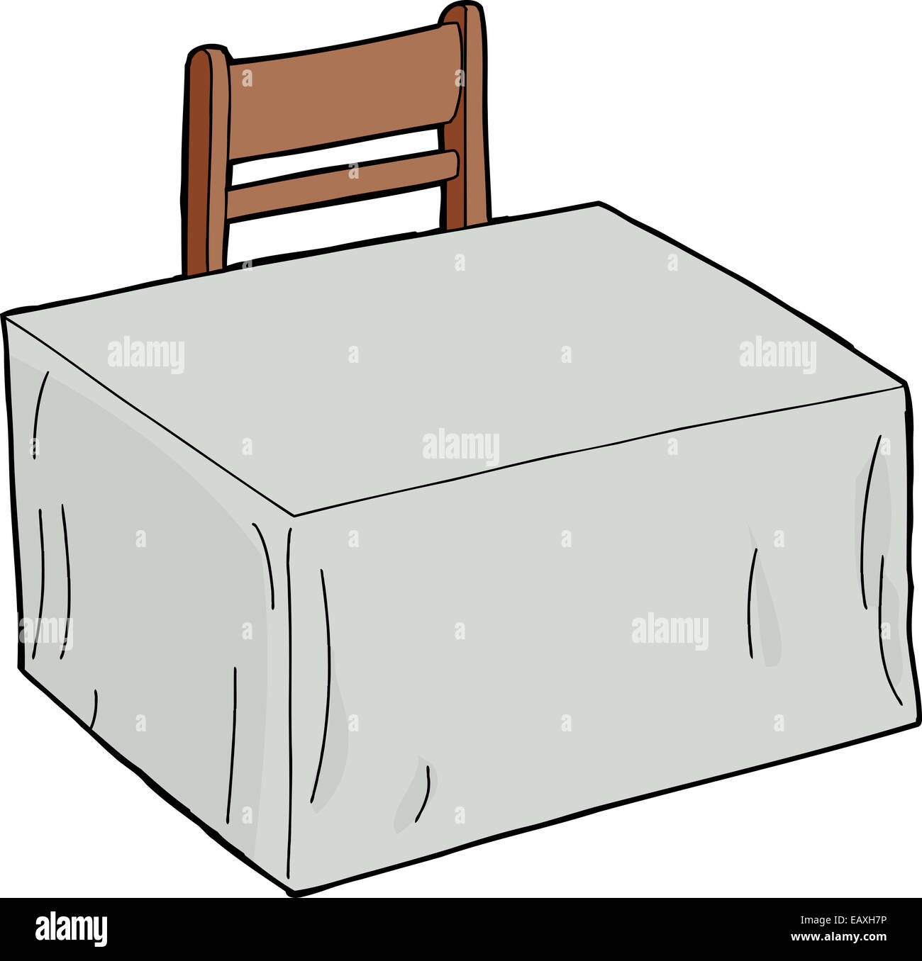 Isolated cartoon empty table and chair over white Stock Photo - Alamy