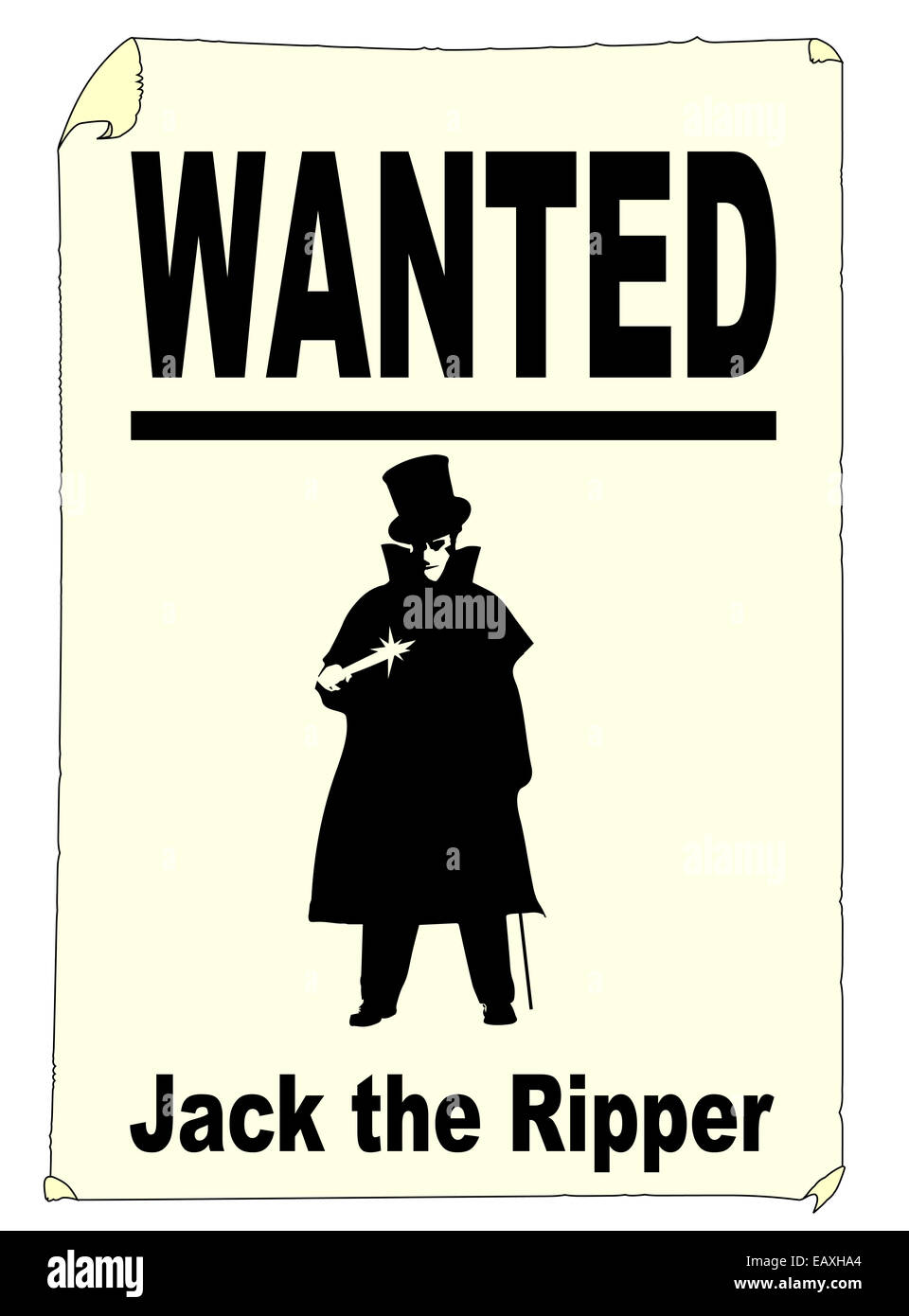 A Jack the Ripper wanted poster over white Stock Photo