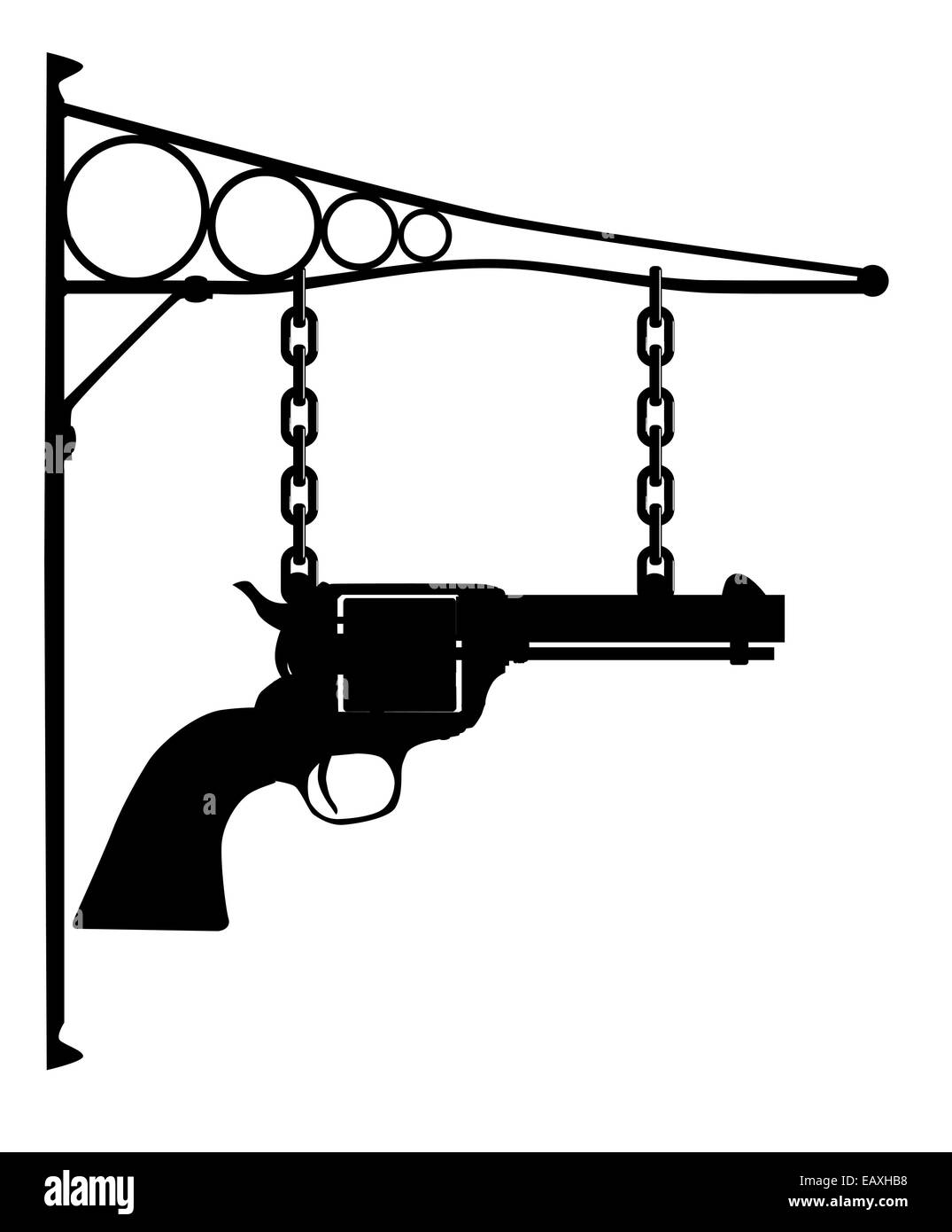 Metal hanging sign with firearm for a gun store Stock Photo