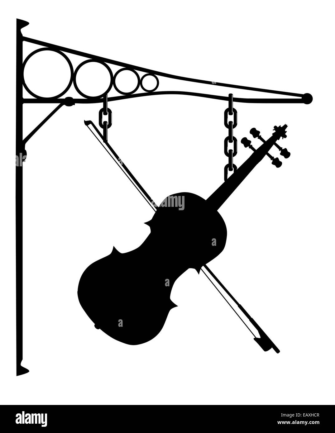 Metal hanging sign with a violin for a music store Stock Photo