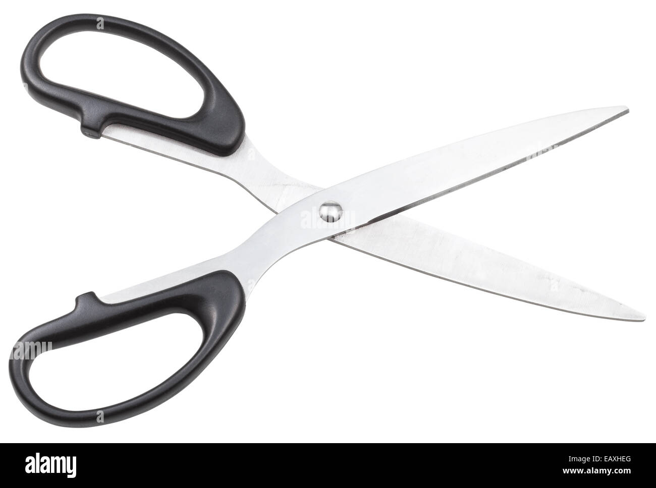 open scissors for paper with black handles isolated on white background Stock Photo