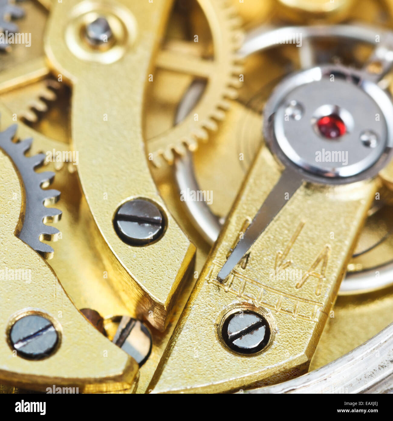 brass mechanical movement of retro clock close up Stock Photo Alamy