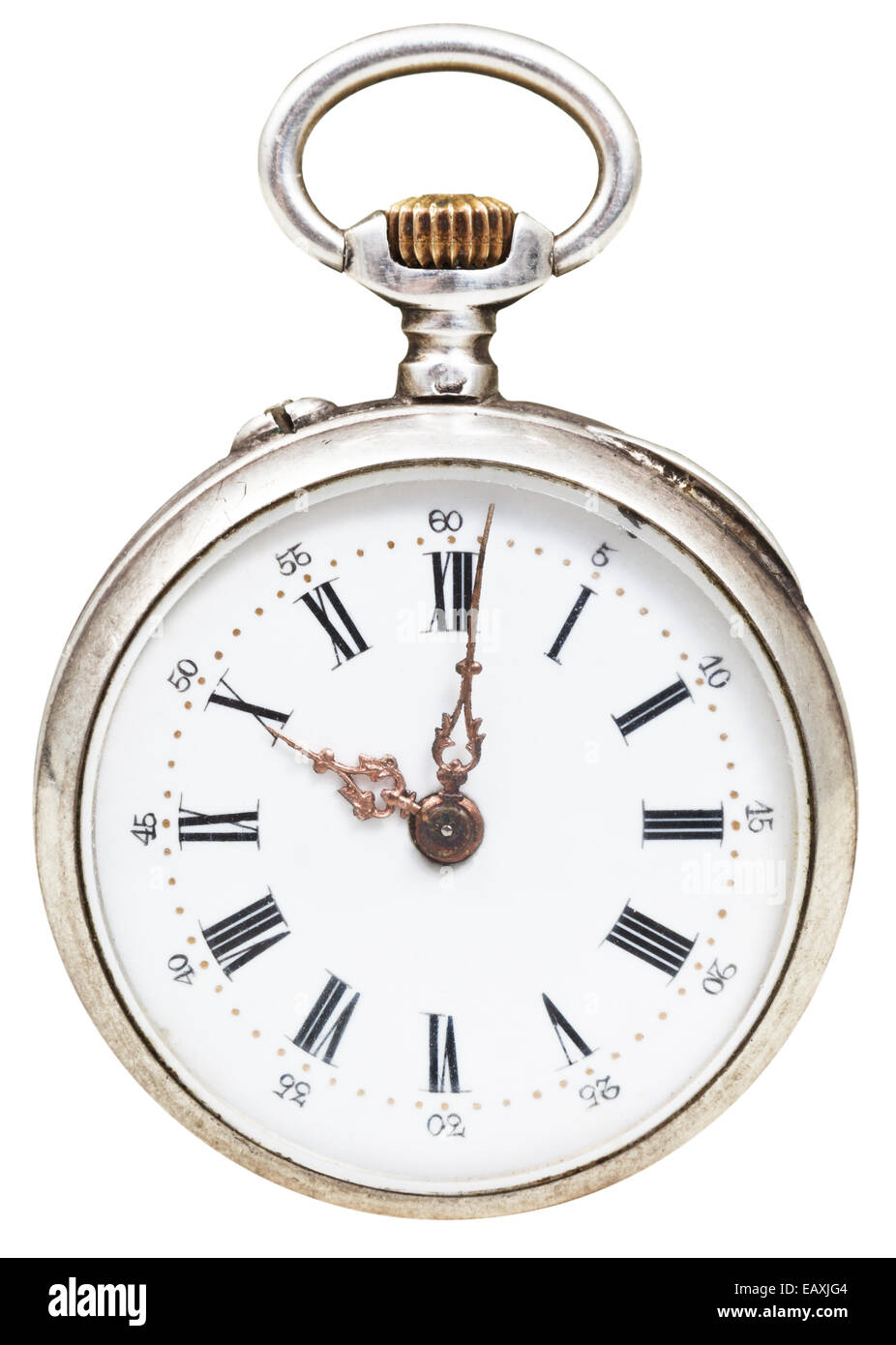ten o'clock on the dial of retro pocket watch isolated on white background Stock Photo