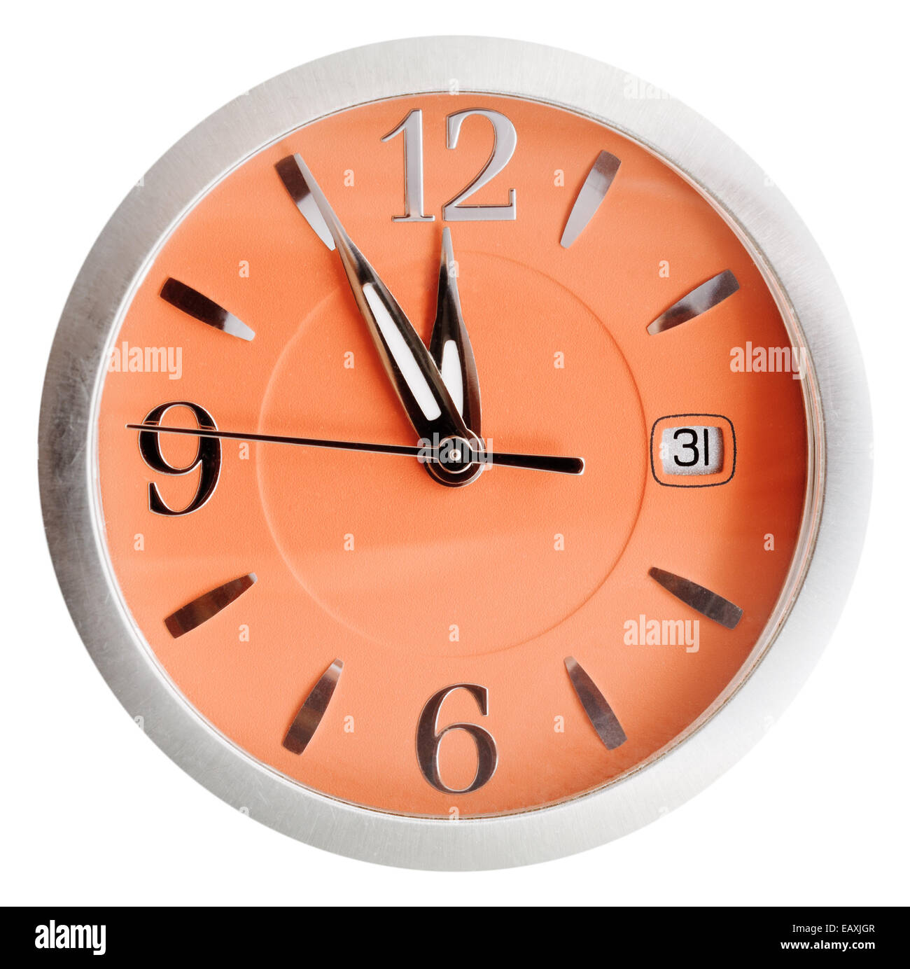 five to twelve o'clock on orange dial isolated on white background Stock Photo
