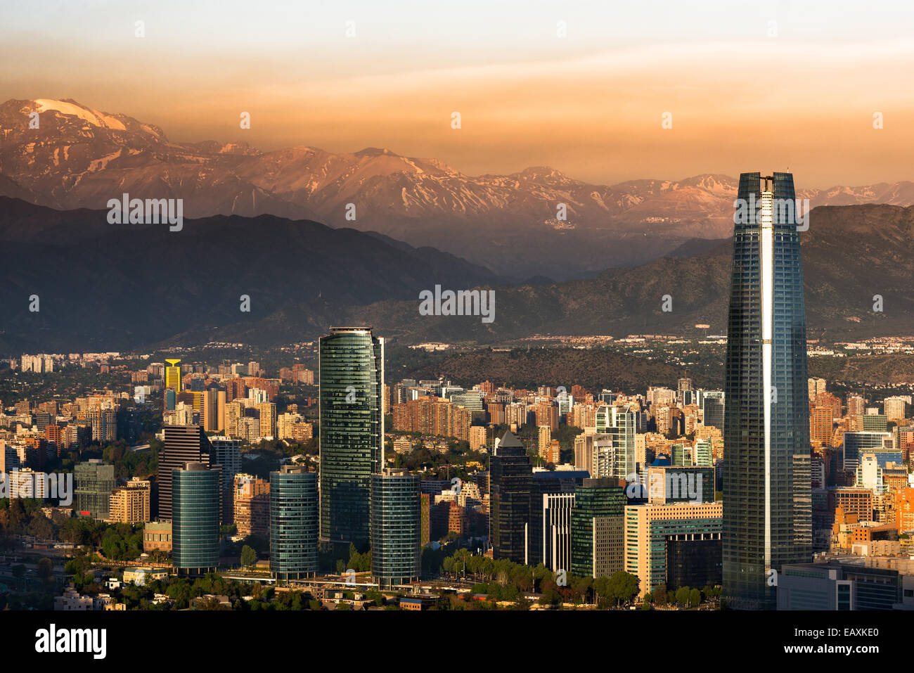 View of Santiago de Chile with Los Andes mountain range in the back Stock Photo