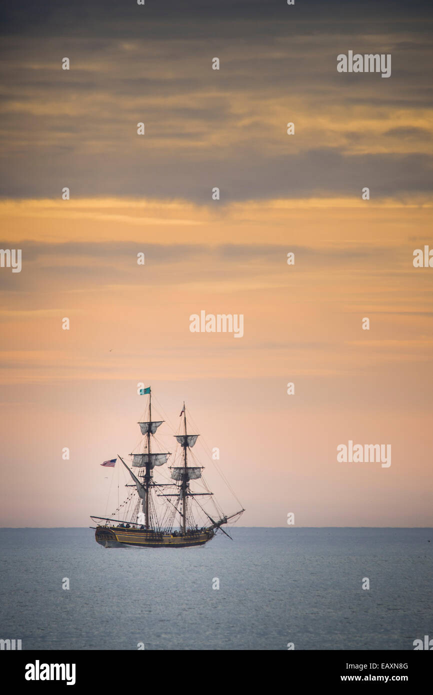 Beautiful old tall masted ship in the Monterey Bay. Stock Photo