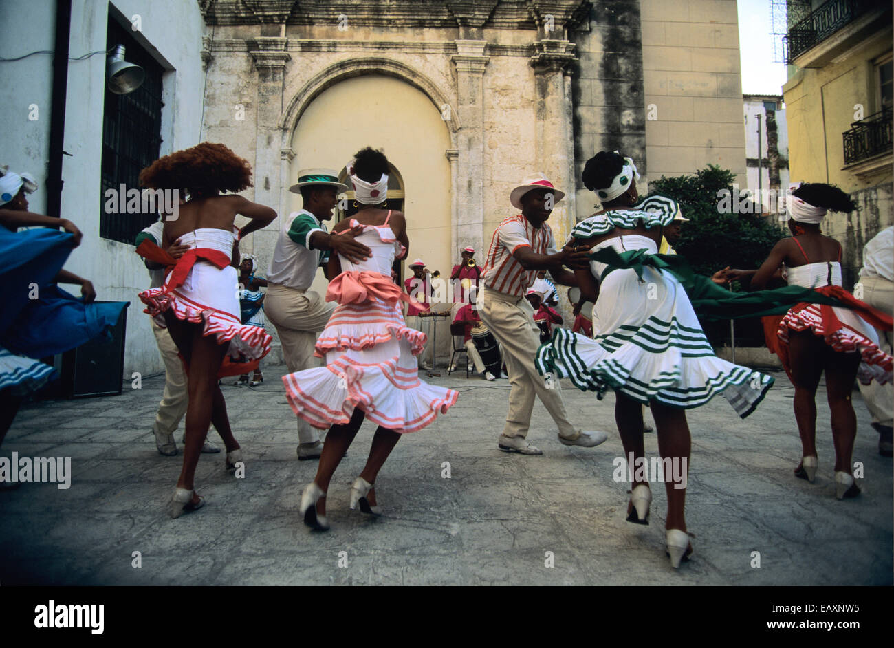 Cuban folkloric dancers perform in Old Havana, Cuba, Caribbean Islands Stock Photo