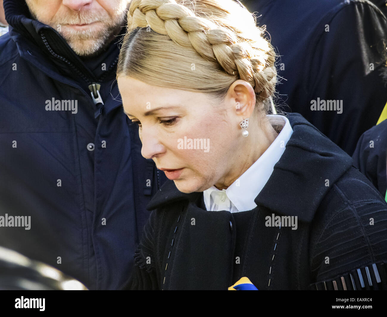 Nov. 21, 2014 - Yulia Tymoshenko lays flowers heroes Hundreds of Heaven -- Ukrainians celebrated the anniversary of Euromaidan, which was a wave of demonstrations and civil unrest in Ukraine, which began on 21 November 2013 with public protests in Independence Square in Kiev, demanding closer European integration. © Igor Golovniov/ZUMA Wire/Alamy Live News Stock Photo
