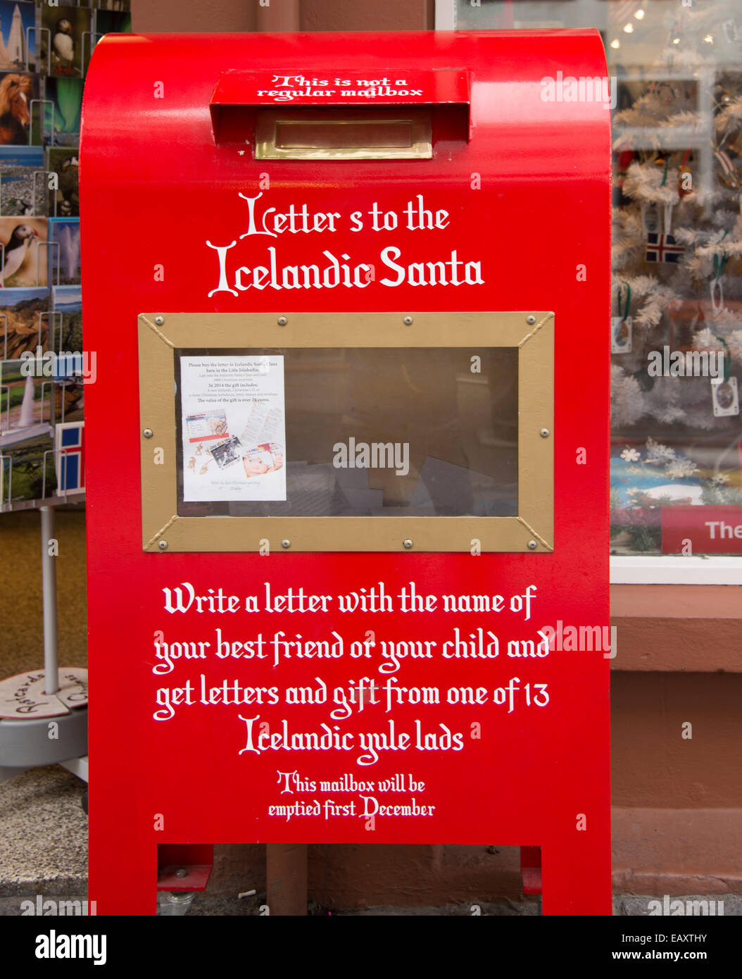 Santa mail box on Laugavegur Street in downtown Reykjavik, Iceland Stock Photo