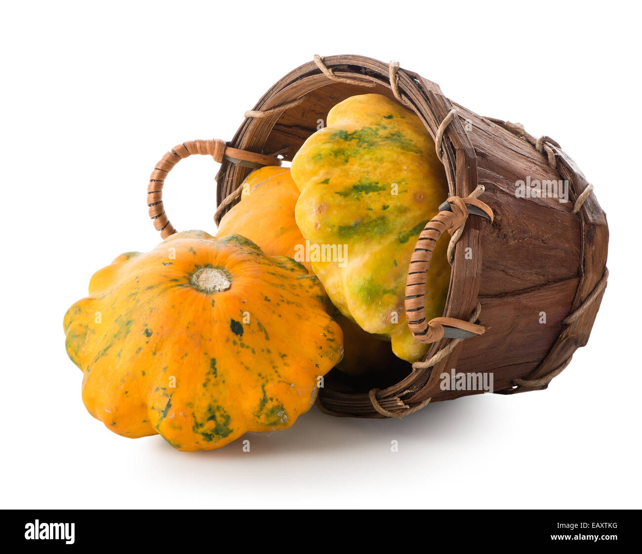 Gourds in a basket isolated on a white background Stock Photo