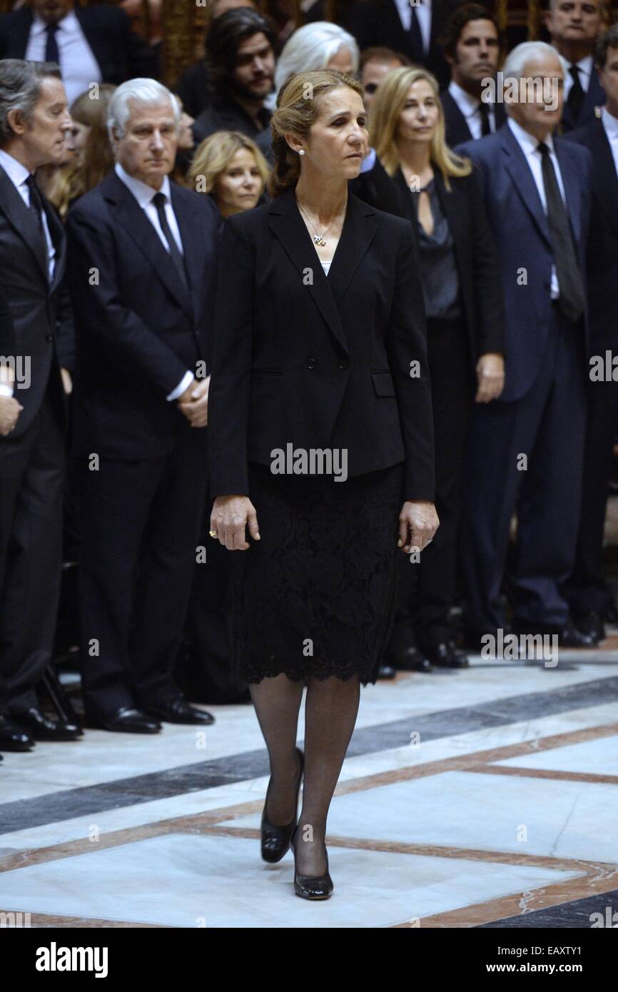 Madrid, Spain. 21st Nov, 2014. Princess Elena attend the Funeral Service for Spain's Duchess of Alba at the Sevilla's Cathedral on November 21, 2014 in Seville, Spain.Maria del Rosario Cayetana Fitz-James-Stuart, Duchess of Alba, 88-year-old with more titles than any other aristocrat in the world has died at home in Seville after a short illness. Credit:  Jack Abuin/ZUMA Wire/Alamy Live News Stock Photo