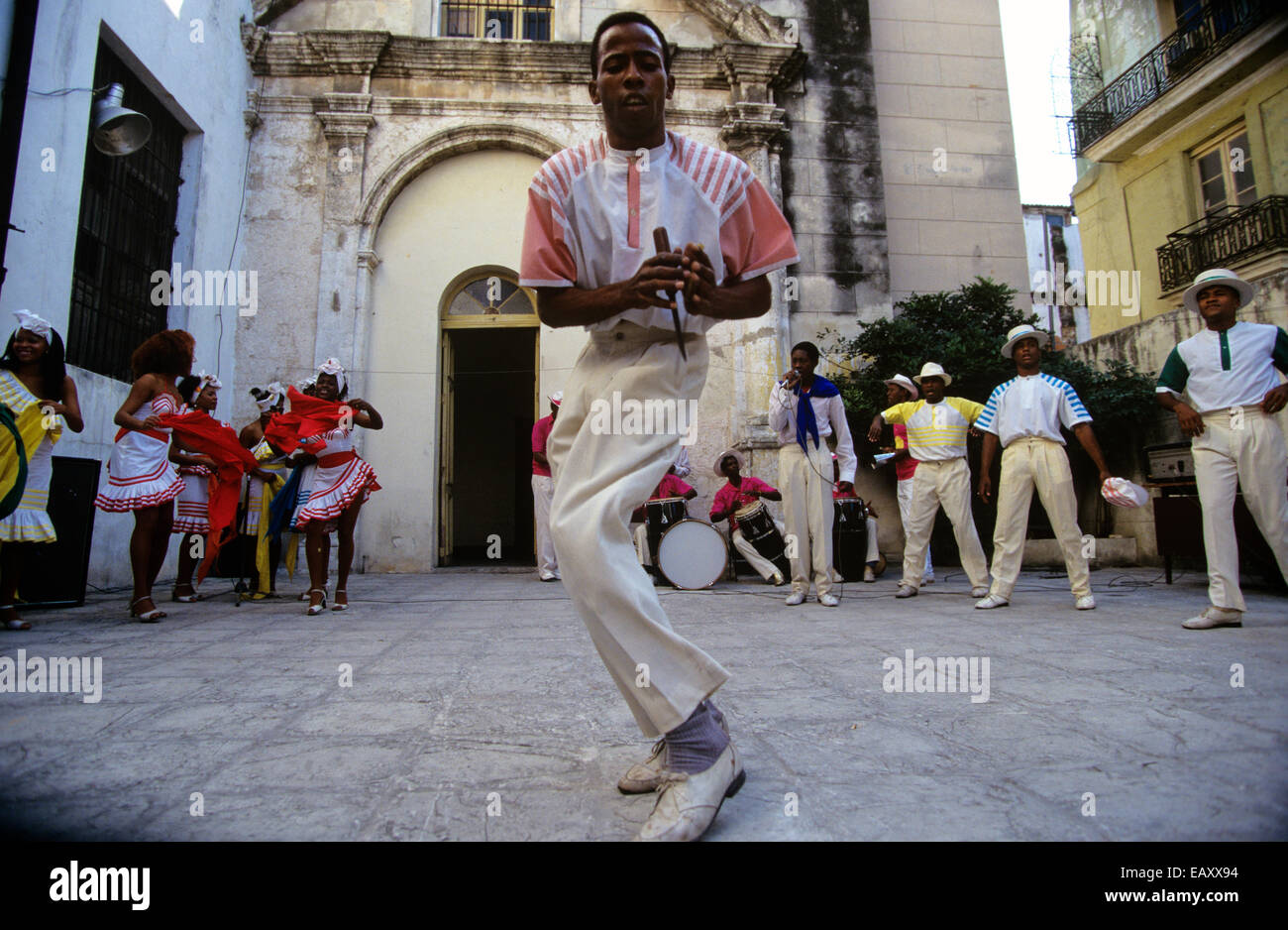 Cuban folkloric dancers perform in Old Havana, Cuba, Caribbean Islands Stock Photo