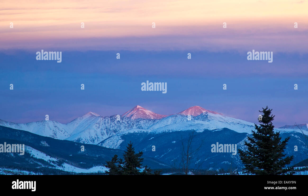 Frisco, Colorado - Alpenglow after sunset in the White River National Forest. Stock Photo